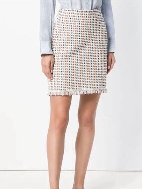 Tory Burch Hollis miniskirt multicolor metallic tweed finish, a fringed hem, XS